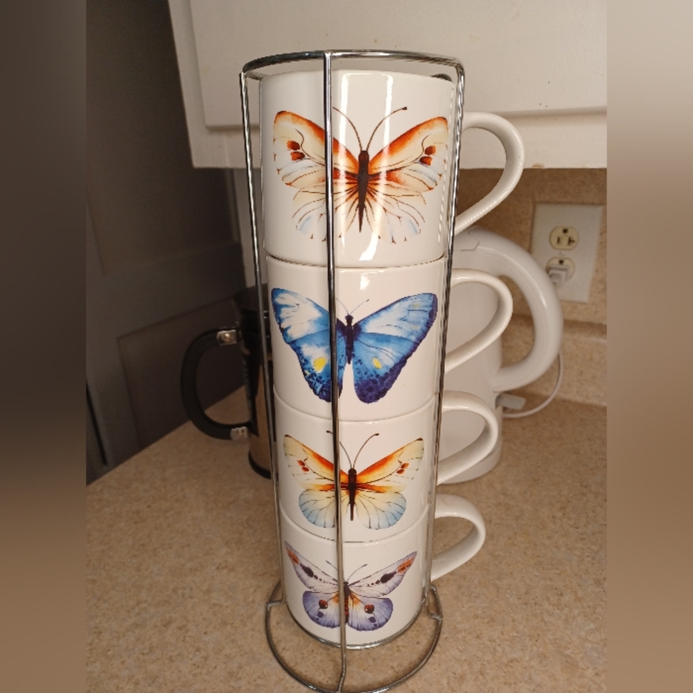 Butterfly Design Stackable Mugs
